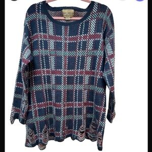 WILDFOX Whitelabel All-over Plaid Lenon Woolblend Oversized Sweater Distressed